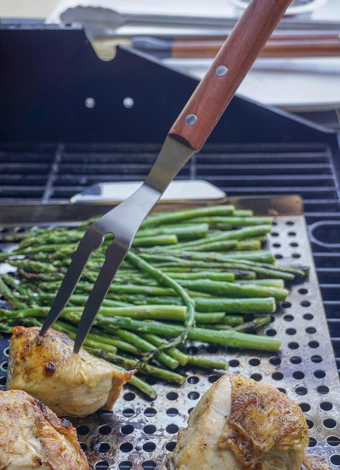 RSVP International Endurance (BQ-FRK) BBQ Grill Fork, 17.25" | Long Handle Keeps Hands Safe from Fire | Made from Stainless Steel & Rosewood
