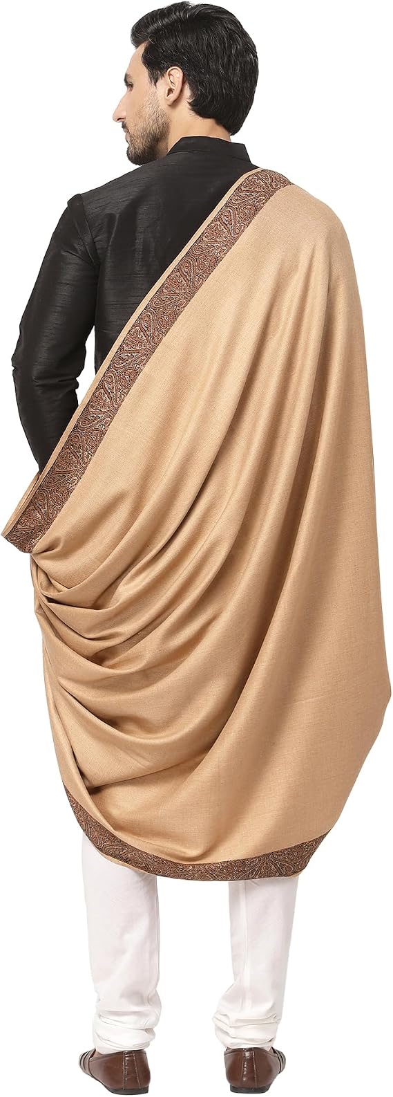 Weavers Villa Men's Woven Border Woollen Lohi Meditation Shawl Wrap