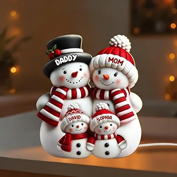 Personalized Christmas Snowman Family LED Light Box with Kids Names, Custom Holiday Snowmen Lamp for Mom Dad, Grandma Grandpa Unique Xmas Gift Home Decor