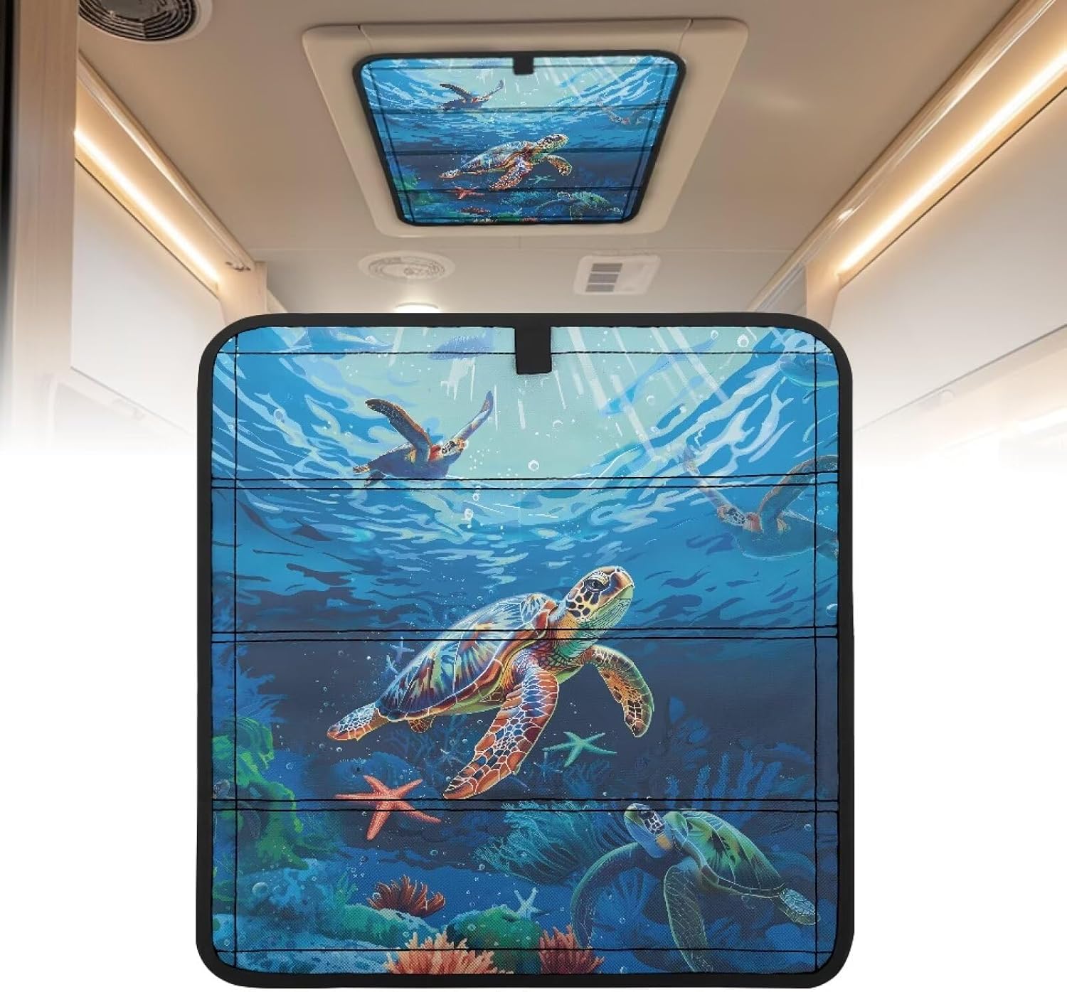 Foldable RV Skylight Window Shade Cover 16" x 16" Blackout RV Window Coverings for Inside Camper UV Protection Travel Trailer Accessories Interior,Underwater Sea Turtle Design