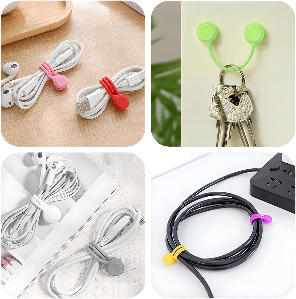 10 Pack Magnetic Cable Ties Reusable, 4.33 Inch Silicone Magnetic Twist Ties for Cord Management, Multi-Color Earbud USB Cable Keeper, Fridge Magnets, Bookmarks, Whiteboard Noticeboard Clips