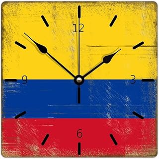 Square Wood Wall Clock Colombia Flag Digital with Big Numbers Wall Clock Old Fashioned Wood Clock Suitable for Kitchen Bathroom Farmhouse Wall Hanging 10 Inch