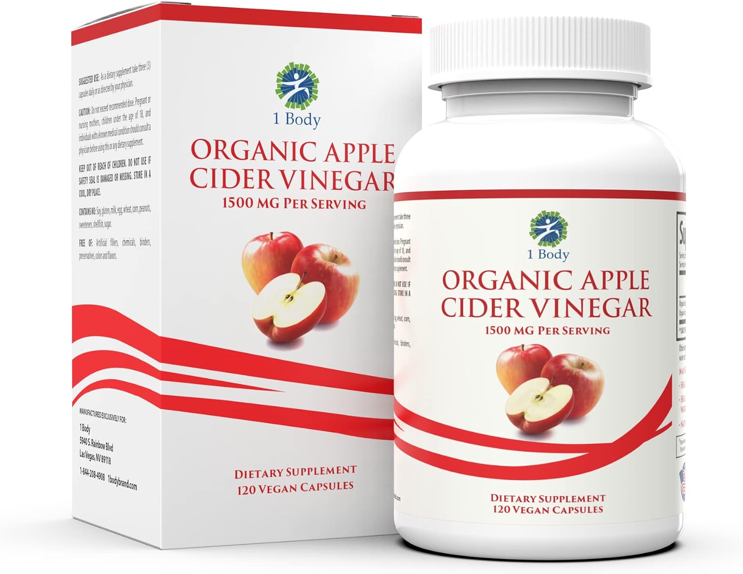 Organic Apple Cider Vinegar Pills (1500mg) - Vegan - with Cayenne Pepper - Natural Dietary Supplement - Manage Digestive Health & Cholesterol - 120 Vegetarian Capsules