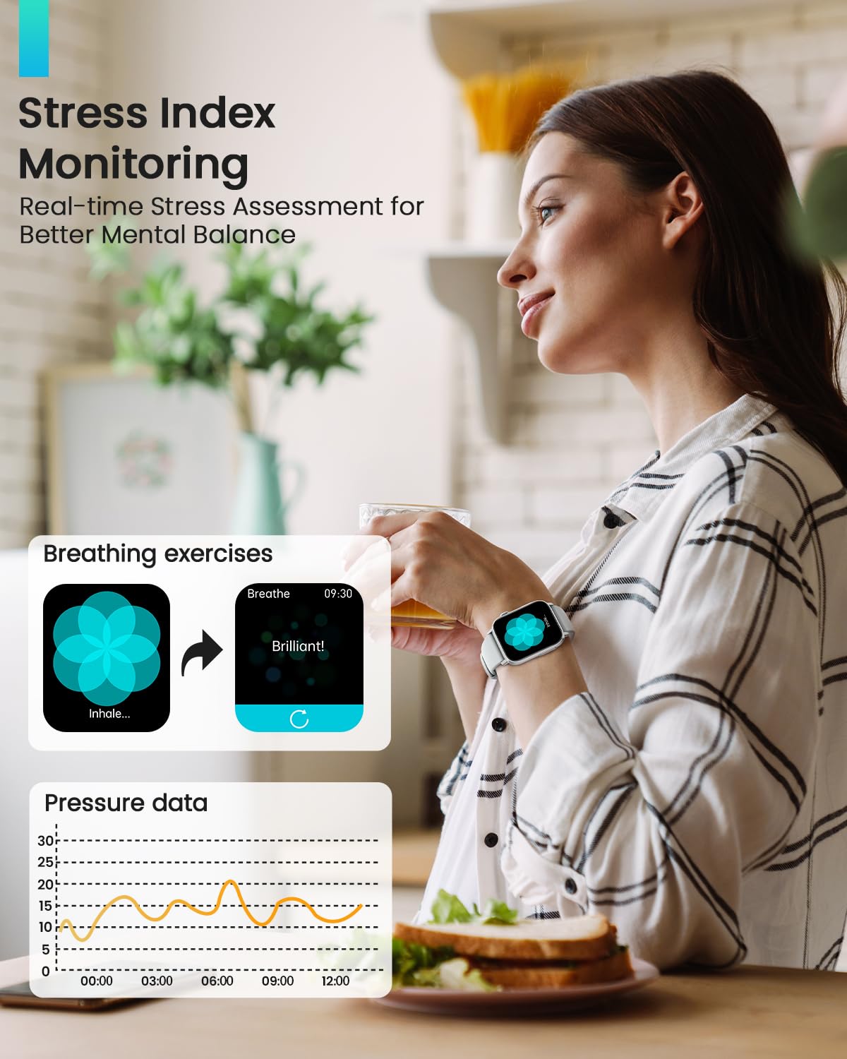 BANLVS Smartwatch Uomo Donna con 𝐆𝐥𝐢𝐜𝐞𝐦𝐢𝐚/𝐇𝐑𝐕/𝐄𝐂𝐆, 1,83" Orologio Fitness con Chiamate, 24H Cardiofrequenzimetro SpO2, Sonno, 150+ Sport, Notifiche Messaggi, IP68 Android iOS Argento