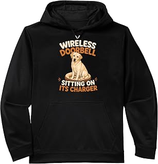 Yellow Lab Wireless Doorbell Sitting on Its Charger Funny Performance Hoodie