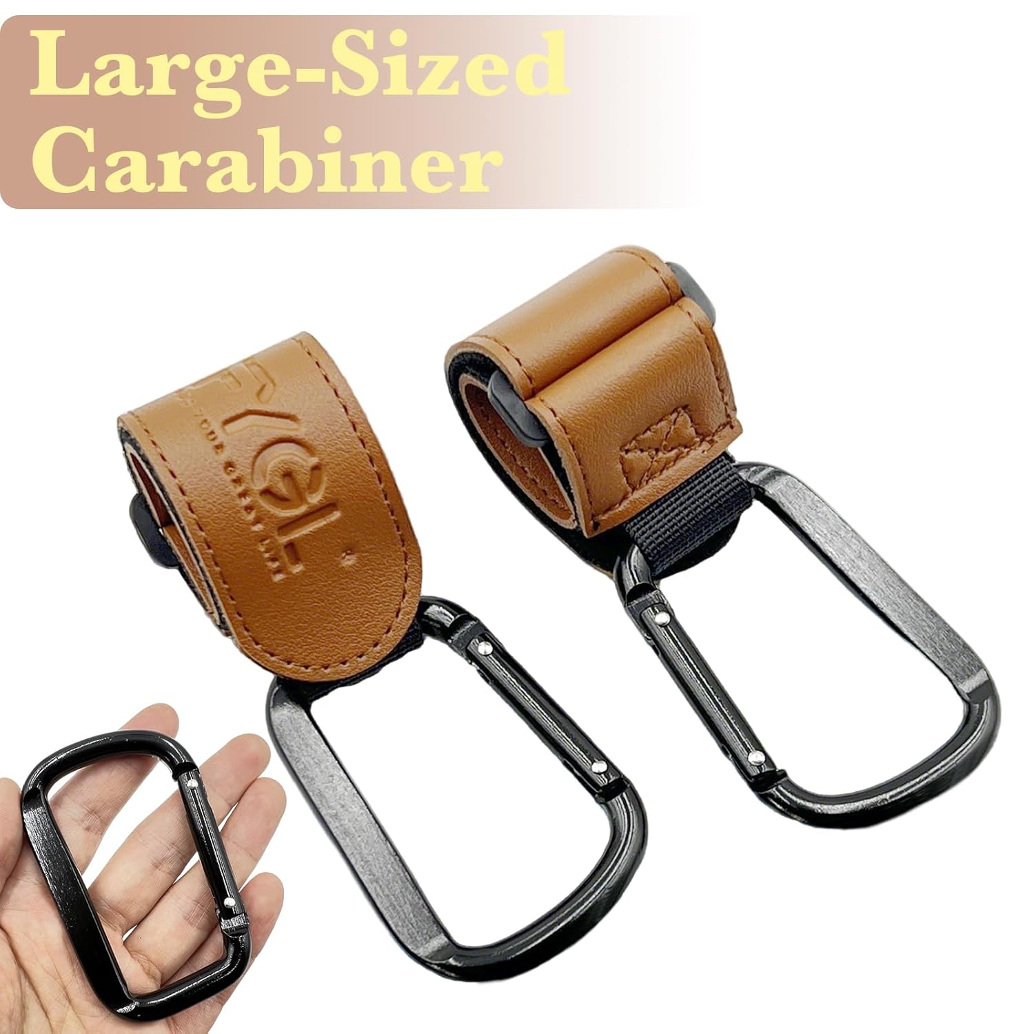 Stroller-Hooks - Adjustable Stroller Carabiner Clips, Universal Stroller Clips and Hooks for Parents and Travelers - Ideal Stroller Accessories for Shopping, Travel, and Baby Gear - Brown, 2 Pack