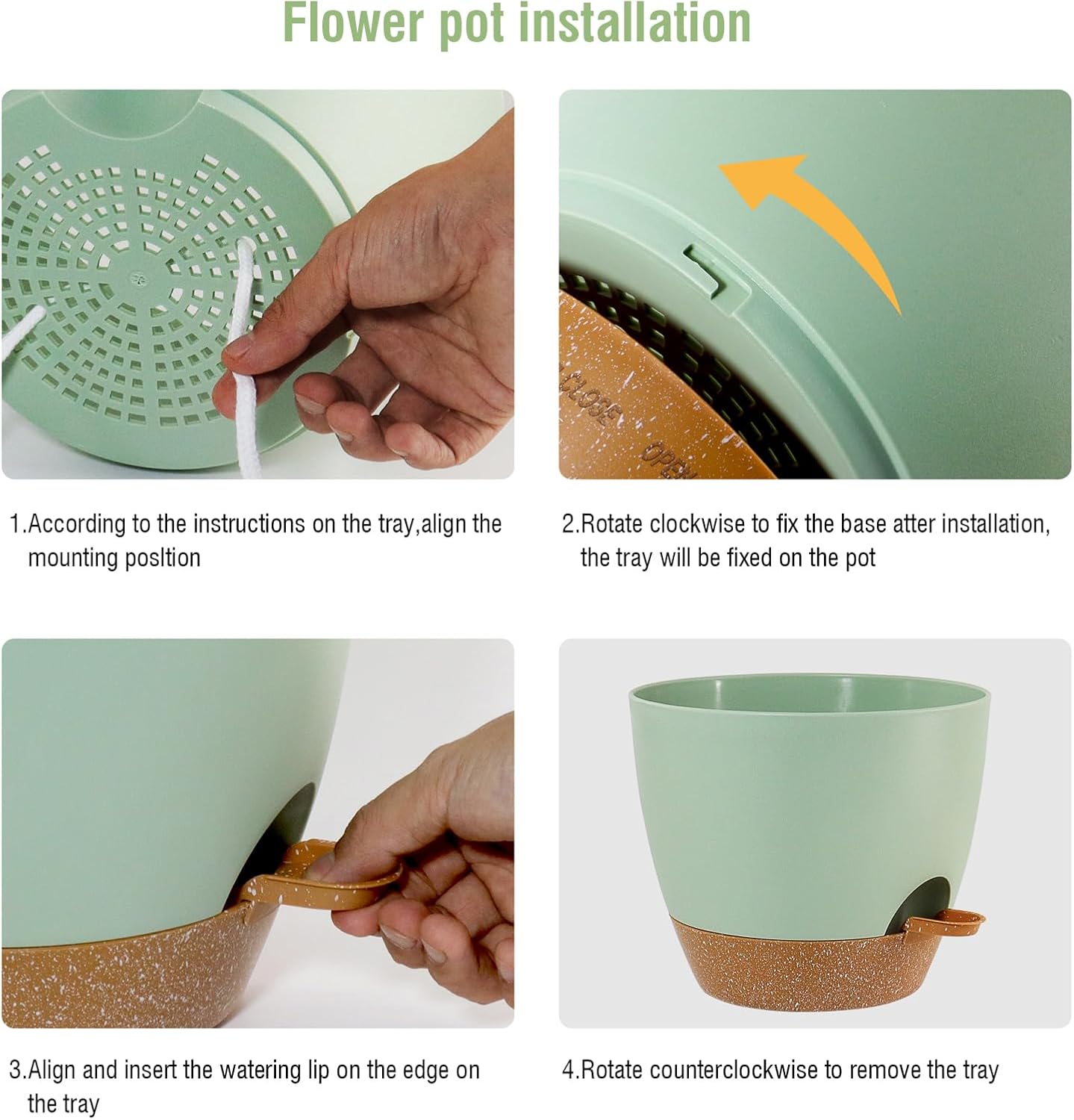 WSMKSZ 10/9/8 inch Self Watering Pots, Planter, Plant Pots with Mesh Drainage Holes for Indoor Outdoor Garden Plants, Plastic Flower Pots with Deep Reservoir for House Plants, Green with Brown