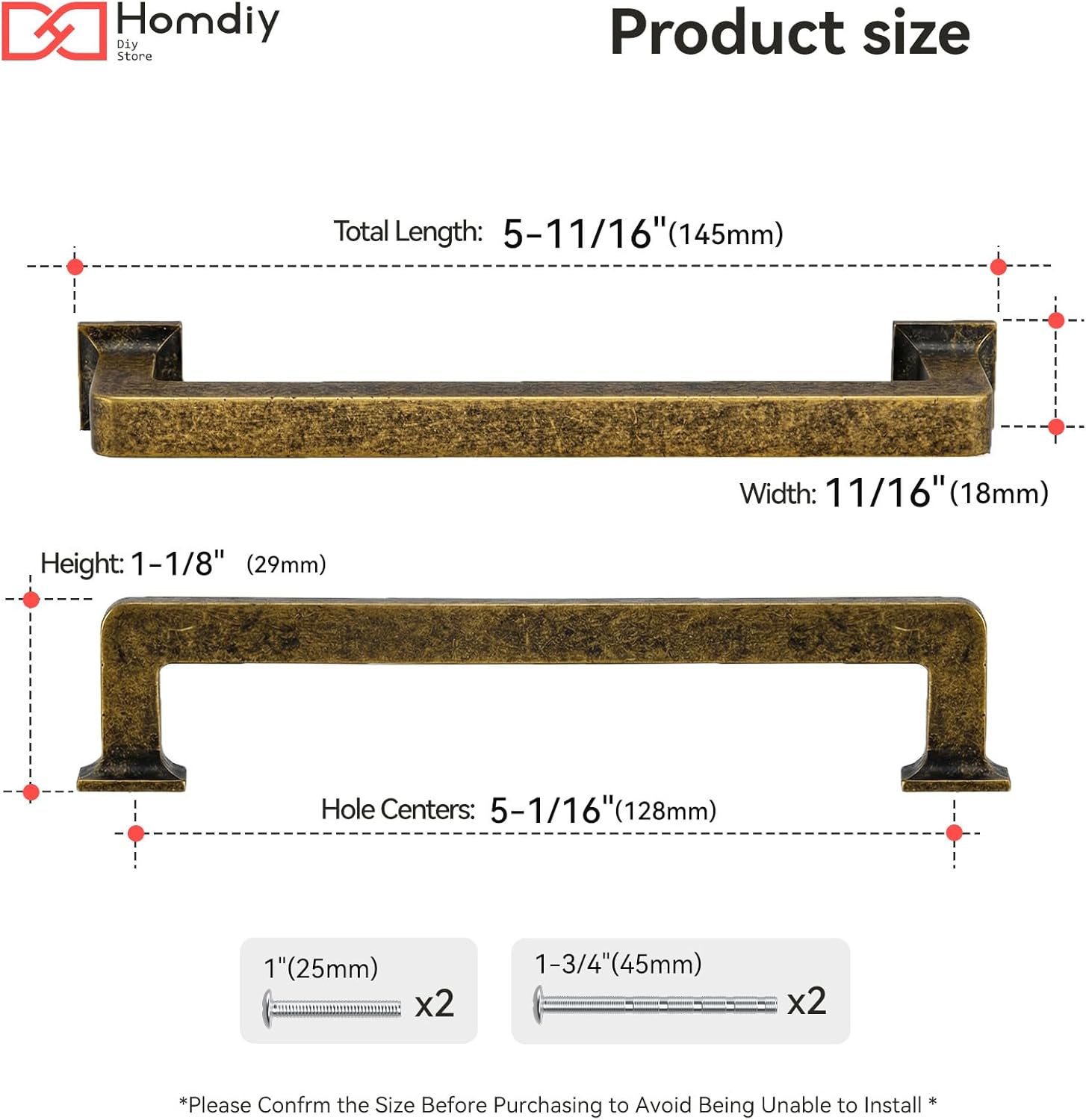 homdiy 10 Pack 5-1/16" Antique Brass Cabinet Pulls, Solid Heavy-Duty Cabinet Handles, Modern Square Drawer Pulls for Cupboard, Dresser, Wardrobe