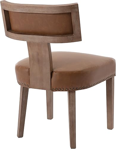 Miniatura 7 de Juego de 2 sillas de comedor modernas de mediados de siglo, de cuero sintético tapizado con borde de cabeza de clavo, sillas laterales de cocina