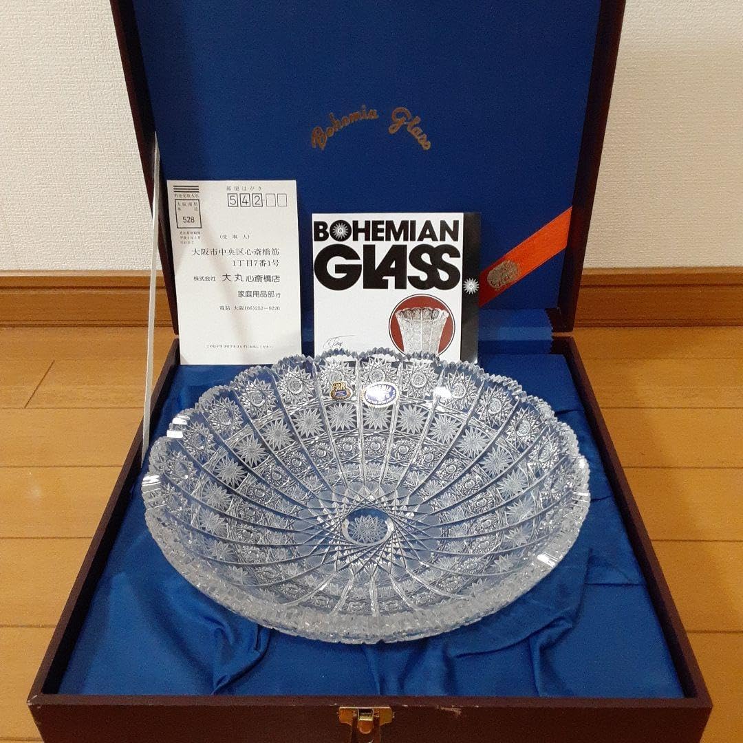 ボヘミアクリスタル 船形ボウル 500PKカットガラス チェコスロバキア製
