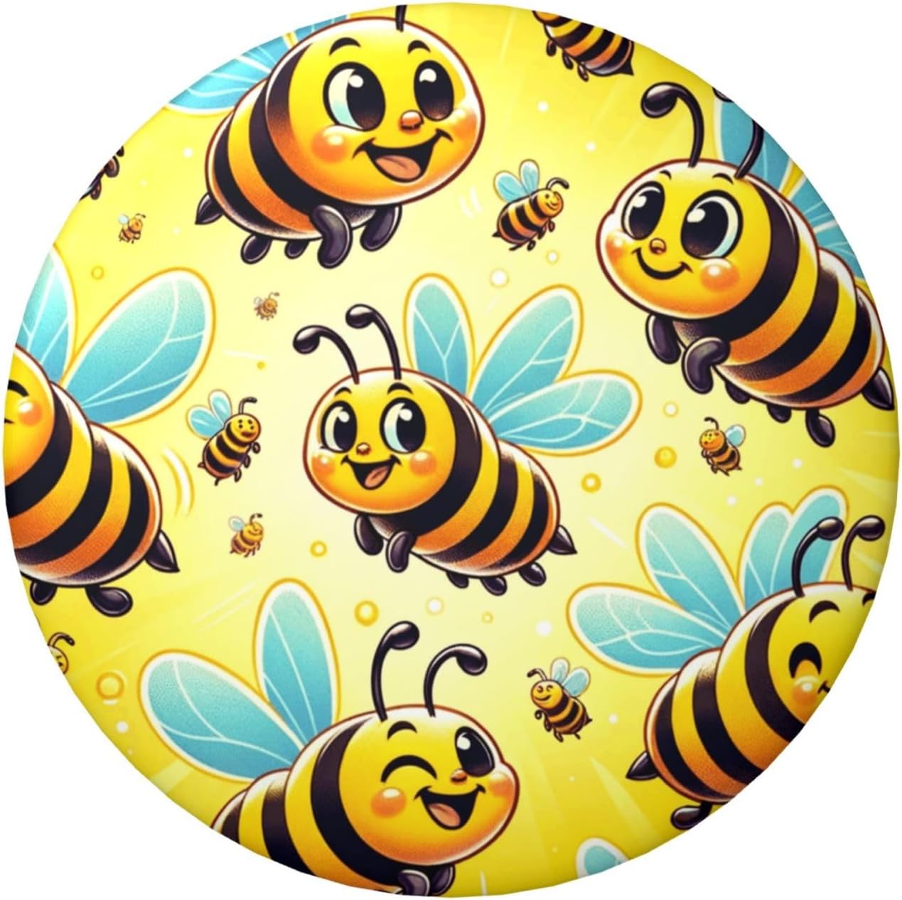 6cm Cartoon-Bee-Joy Laminated Pinback Buttons Pack Of 5, Round Badges With Glossy Finish And Secure Pinback