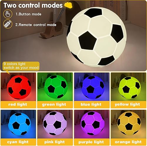 Miniatura 5 de Luz nocturna de silicona para fútbol, lámpara pequeña recargable regulable con tacto suave, lámpara de mesa suave para mesita de noche, bonito