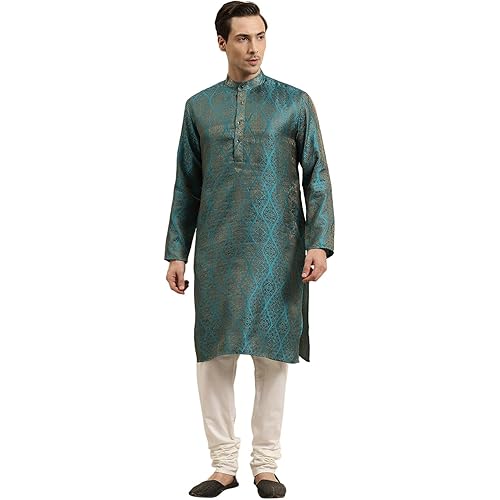 Sojanya (Since 1958 Men'S Cotton Linen Blue Foil Printed Only Long Kurta