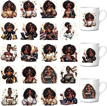 UV DTF Cup Wrap Transfer - 20 Pcs Black Women UV DTF Cup Wrap for 16 oz Glass, Water Bottles Coffee Mugs Glass Cups Transfers, City Fashionable Black Girls Uvdtf Decals Crafts Stickers