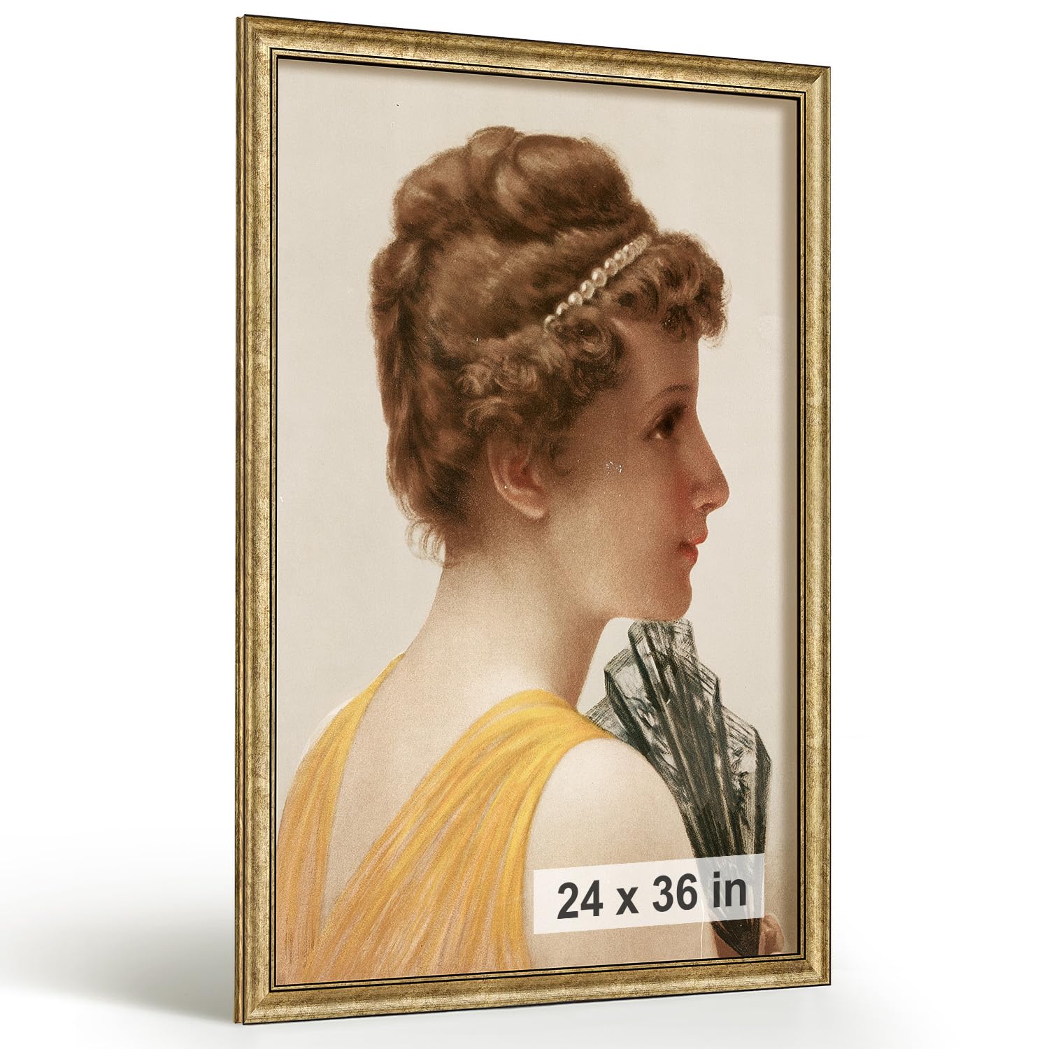 HLiWEGNS Antique Gold 24x36 Frame – Poster Frame with Aged Gold Finish – Picture Frame for 24 x 36 Artwork, Canvas Prints, Puzzles, and Wall Decor