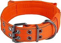 Yunleparks Reflective Heavy Duty Tactical Dog Collar with Control Handle & Metal Buckle - Large Orange for Training Medium Large Breeds