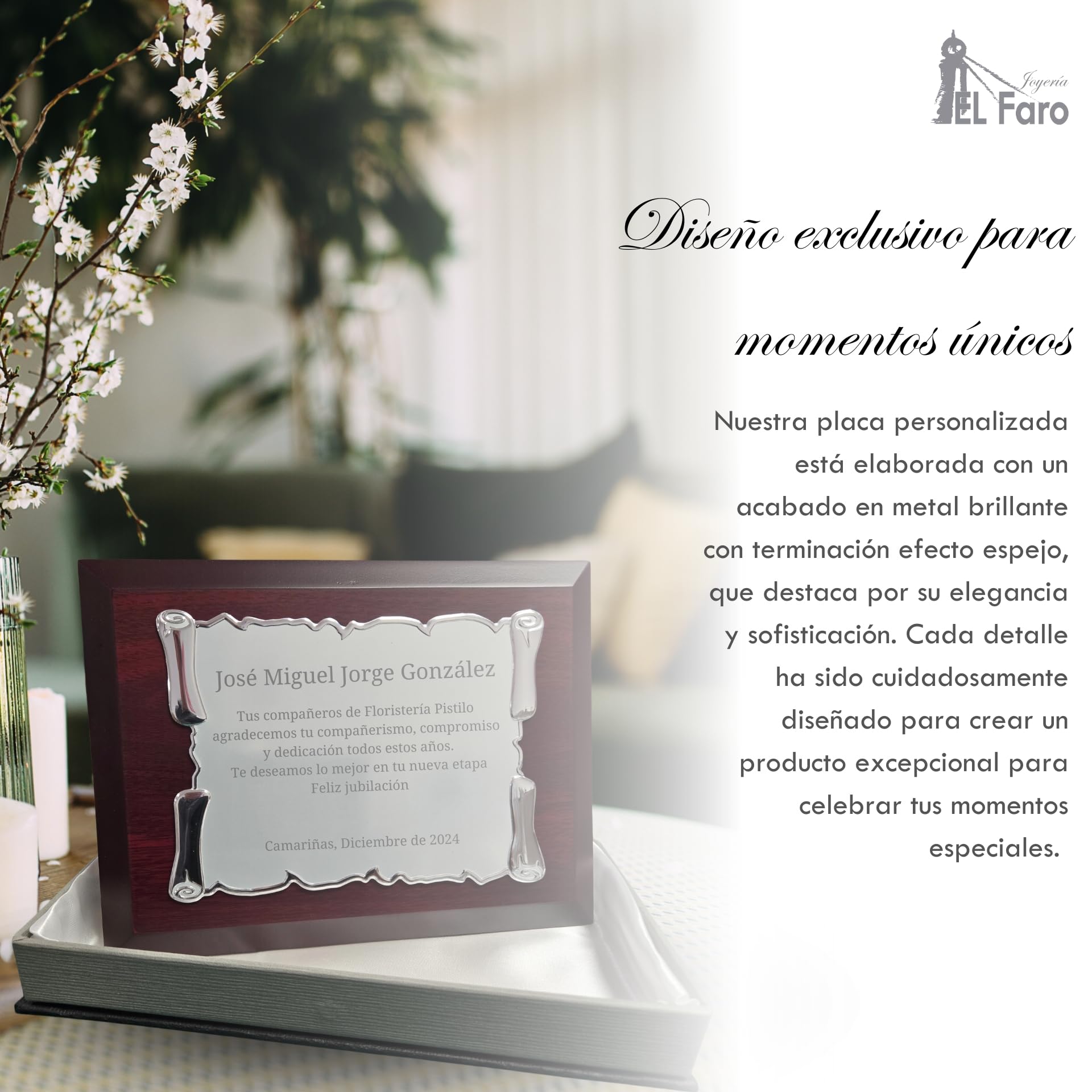 JOYERÍA EL FARO | Placa conmemorativa personalizada con grabado y estuche premium | Ideal para aniversarios, jubilaciones, dedicatorias u homenajes