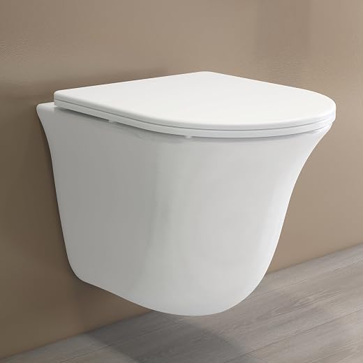 Plantex Ceramic Wall Hung Commode for Toilet/Rimless Washdown Western Commode/Commode with Soft Closing Toilet Seat - P Tr...
