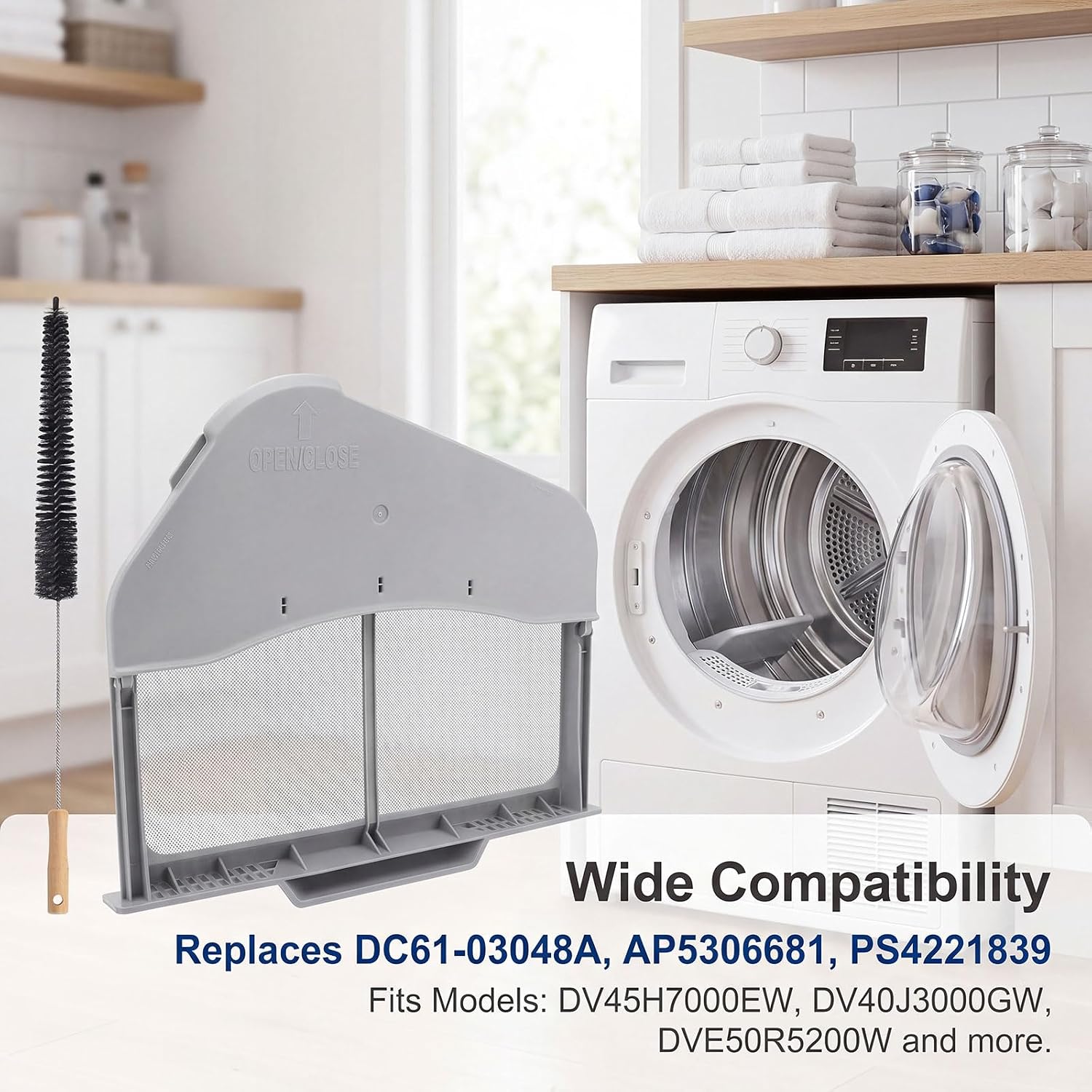 Upgraded DC97-16742A Dryer Lint Trap Filter Replacement for Samsung Dryer,Replaces DC61-03048A AP5306681 PS4221839 DV45H7000EW/A2 DV40J3000GW/A2 Dryer Lint Filter Screen,with Vent Cleaner Brush