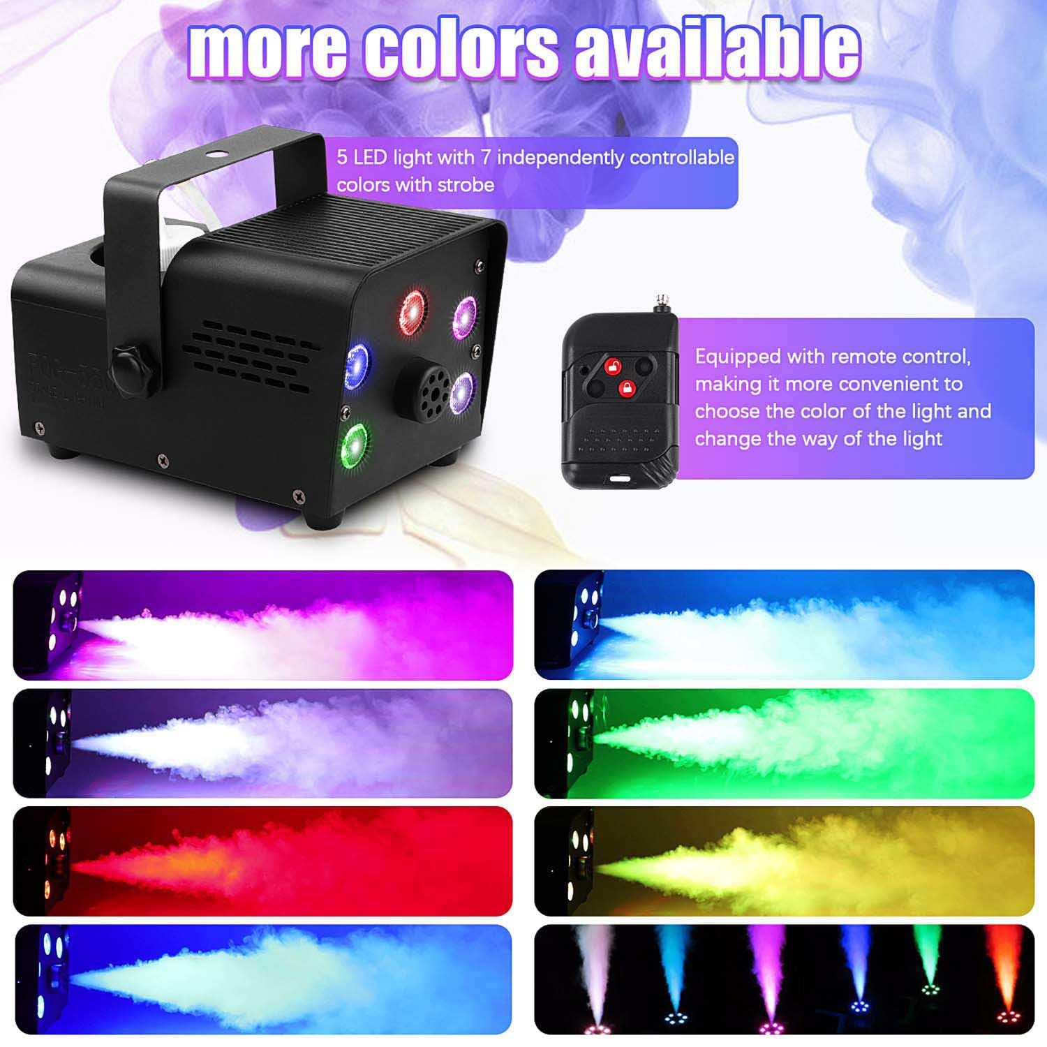 Wytwornica Dymu, Mini Wytwornica Dymu O Mocy 500 W Z Zaawansowaną Inteligentną Kontrolą Temperatury I Mieszanymi Kolorami Diod Led Rgb, Wysoka Emisja Dymu 6500 Cfm Na Imprezę Halloween Efekt Sceniczny