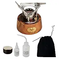Portable Spirit Burner Stove Set with Storage Bag and Wooden Base, Outdoor Cooking Stove for Trekking, Fishing, Hunting, Camping and Emergency Use