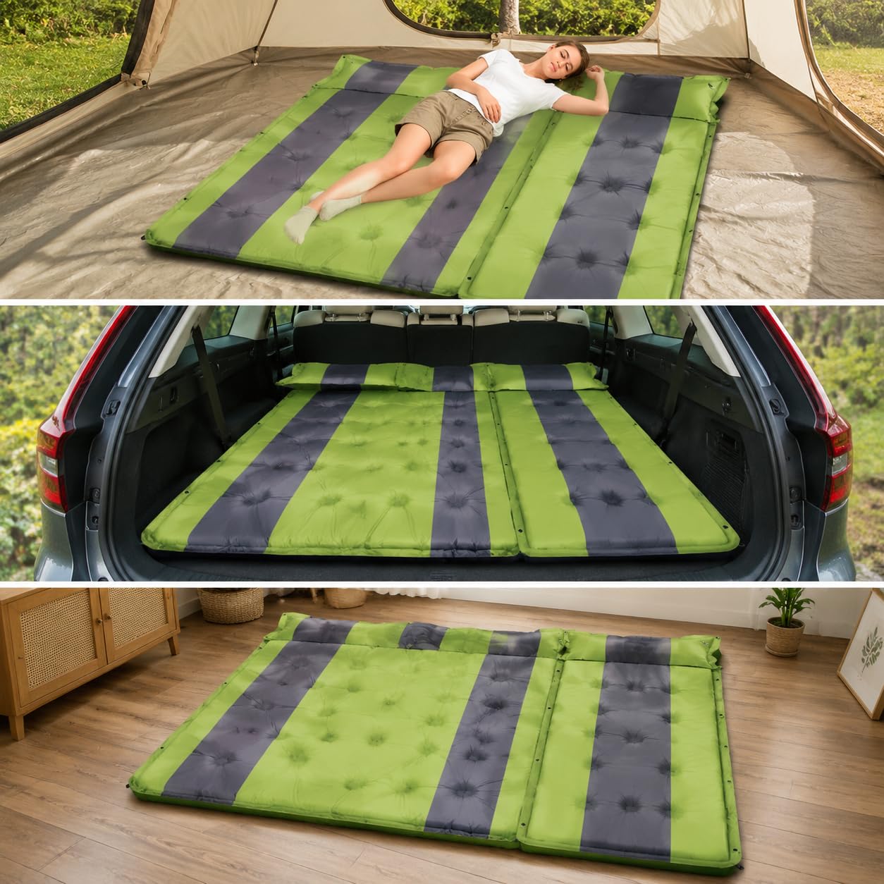 Selbstaufblasende Isomatte Camping Isomatte für 3 Personen Grün | Outdoor 192x192x5cm, Feuchtigkeitsbeständige Schlafmatte