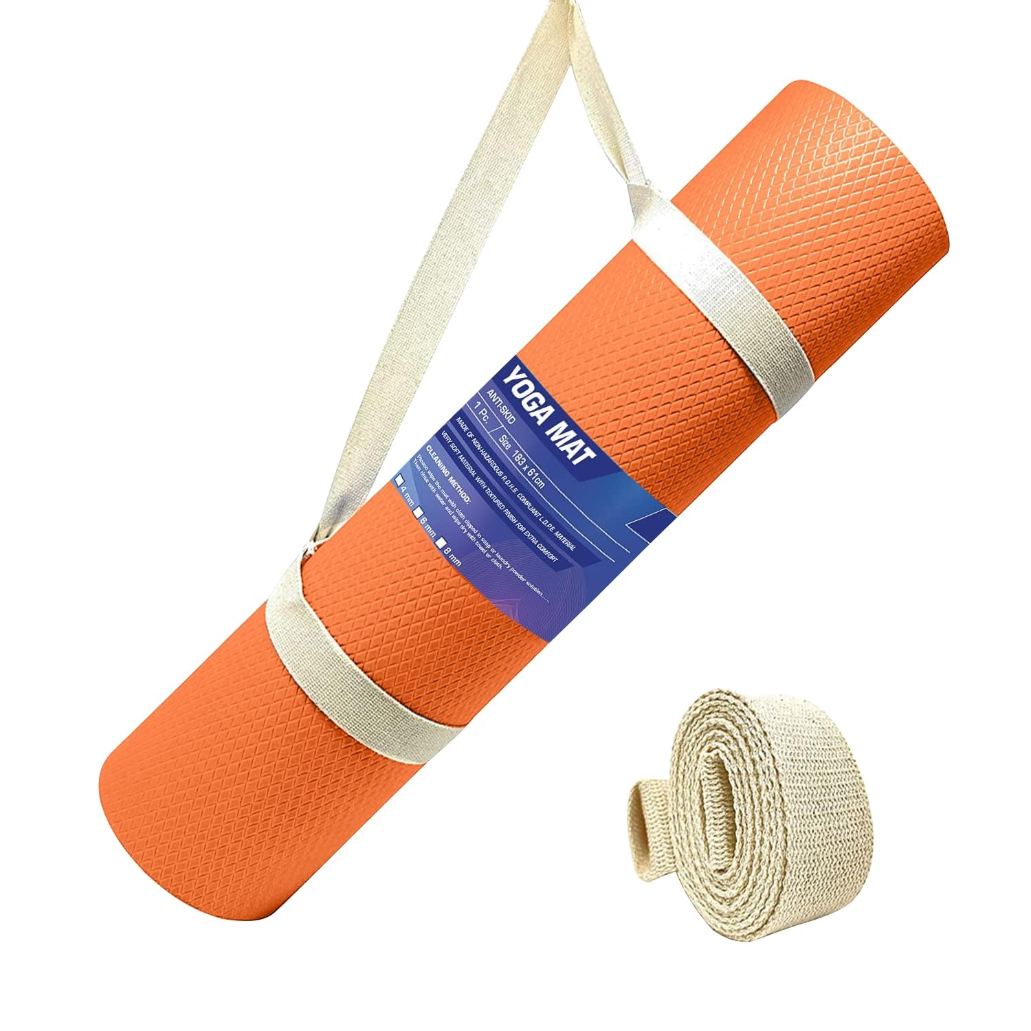 STRAUSS EVA Yoga Mat with Carry Strap | Non-Slip Exercise Mat for Home & Gym | Eco-Friendly, Lightweight & Durable Workout Mat | Ideal for Yoga, Pilates, Fitness | Ideal for Men & Women,4mm,(Orange)