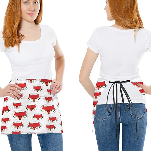 Miniatura 2 de Adorable Eyeglass Fox 3 Pack Server Aprons with 3 Pocket Waterproof Womens Half Waist Aprons for Cooking Dishwashing Kitchen Gardening Salon