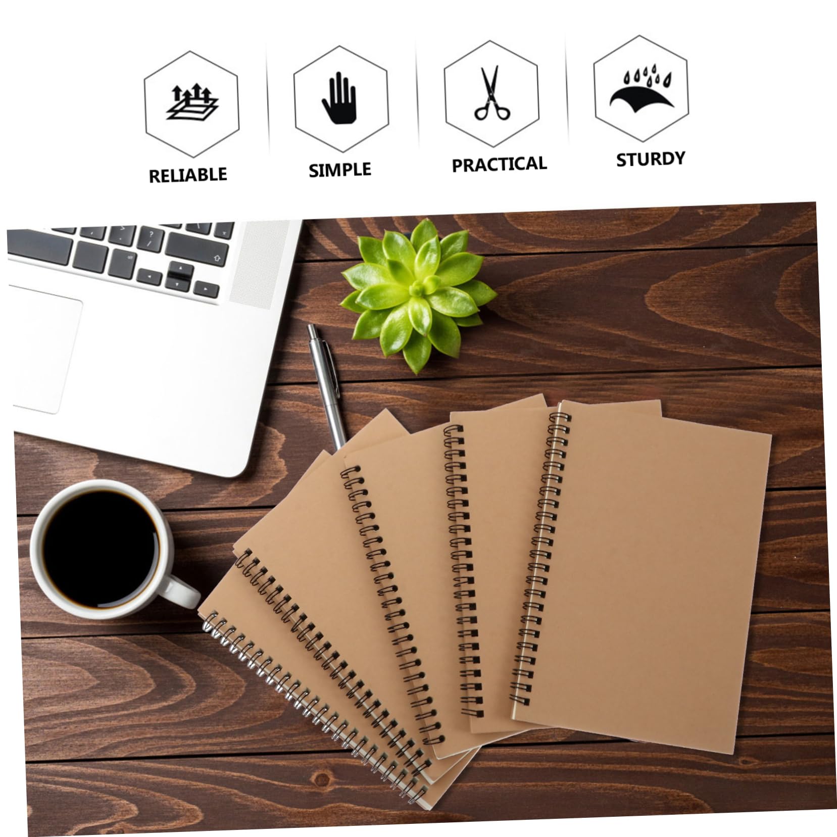 Carnet à Spirale Kraft Marron, Lot de 5, Format Simple