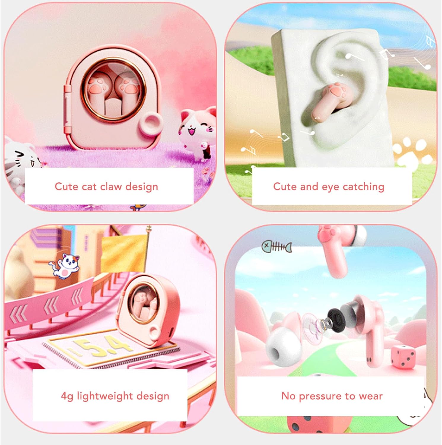 Sanpyl Wireless Earbuds Cute, Cat Claw Bluetooth 5.4 Headphones in Ear, Built in ENC Noise Cancelling Mic, Girls Bluetooth Earphones