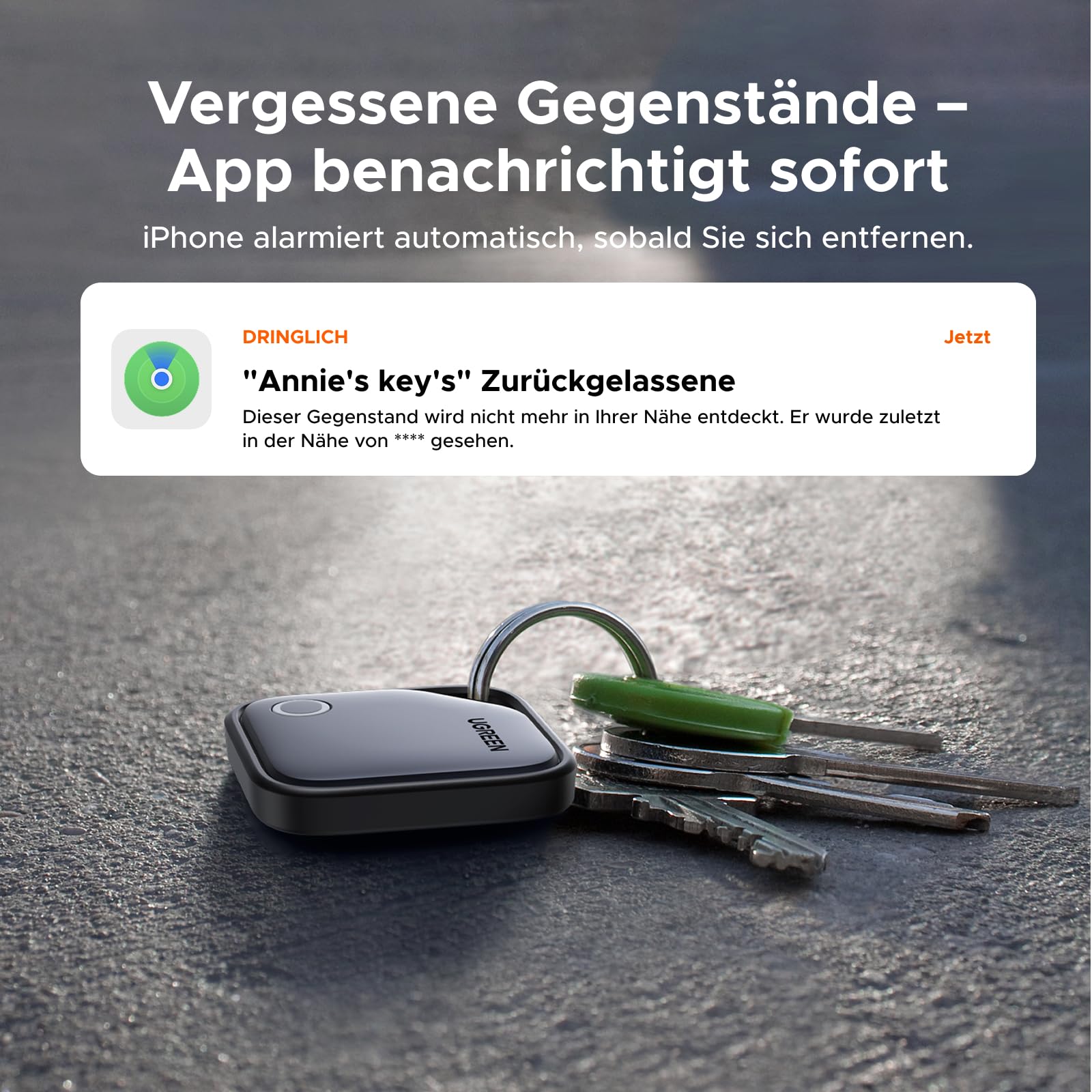 UGREEN FineTrack kompatibel mit Apple Find My (nur iOS), GPS Tracker, Schlüsselfinder mit Austauschbarer Batterie, 24 Monaten Batterielebensdauer, Tracker für Koffer, Keys, Reisepässe(4 Pack)