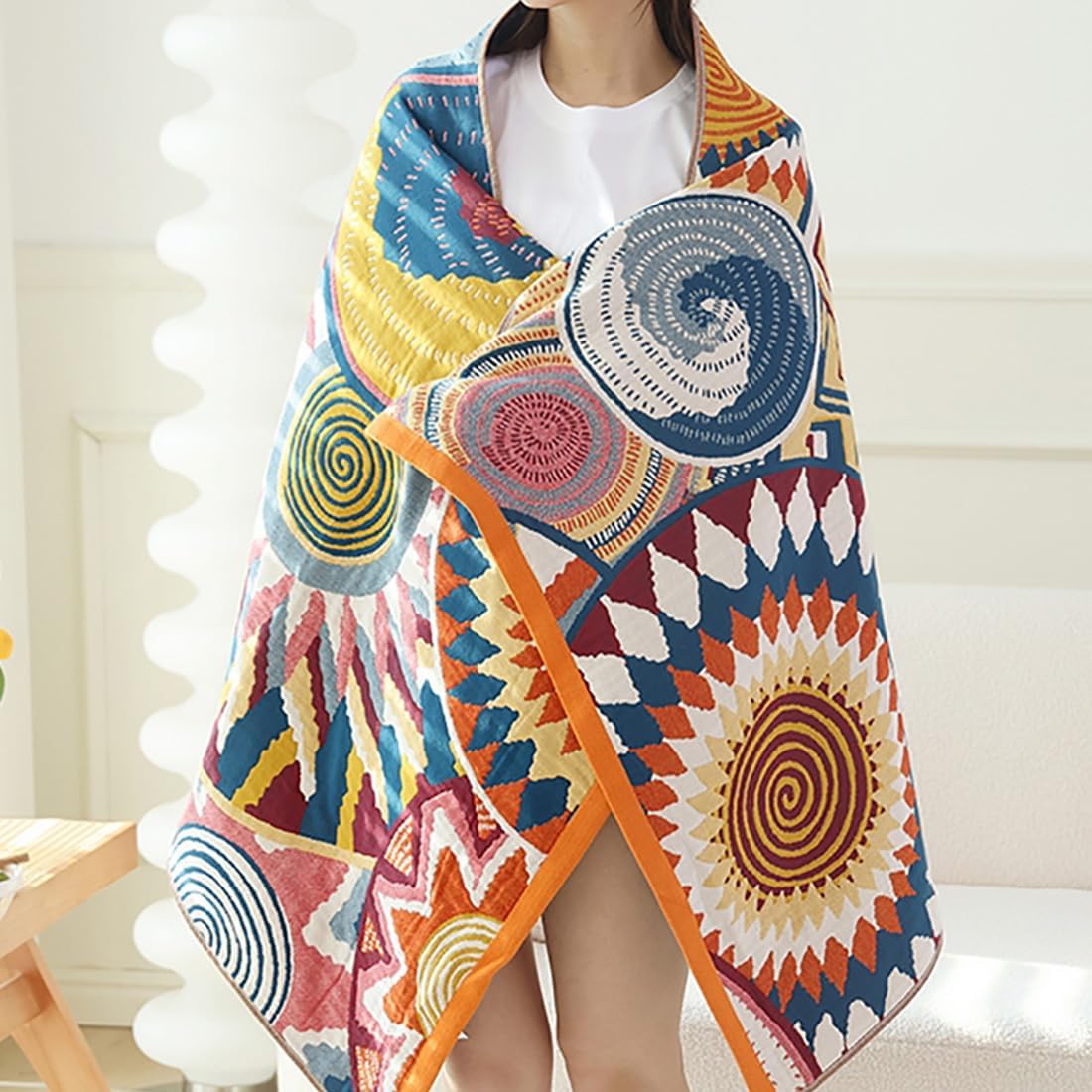 Ultra Soft Muslin Bath Towel for Adults 30 x 60 inch Quick Dry Lightweight Breathable for Bathroom Picnic Travel Both Sides (Boho Stars, 30 x 60 in)