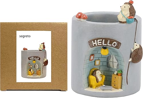 Vista 38 de Segreto - Macetas creativas para plantas suculentas, contenedor de pinceles, decorativas para escritorio, jardín, sala Familia de fuentes Hedgehog