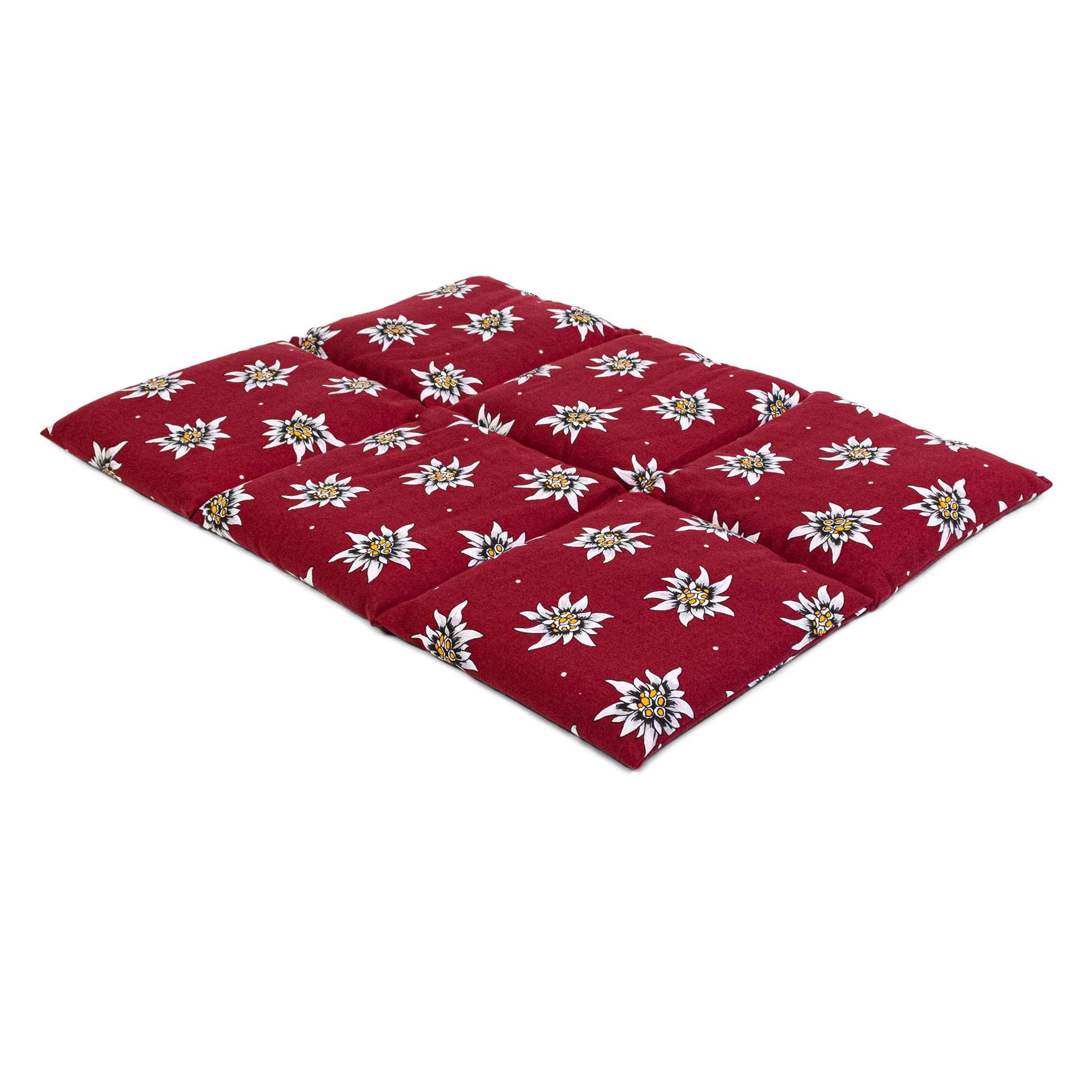 Coussin aux grains d'épeautre biologique 40x30 - Coussin chauffant pour le dos ... - Bouillotte sèche - Compresse chaude ou froide (6 compartiments; Design: fleurs d'edelweiss)