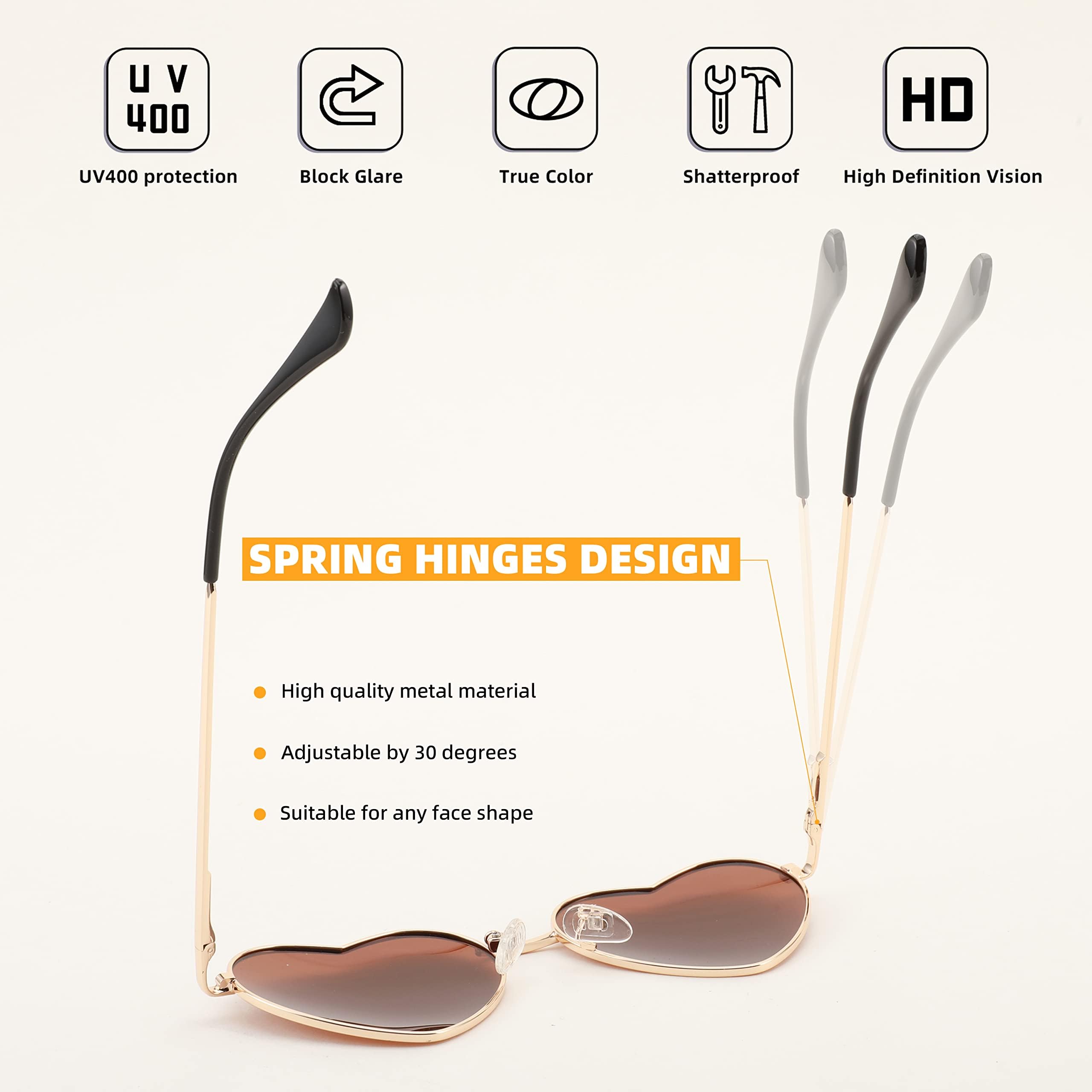 Karsaer Polarized Heart Sunglasses Unisex Metal Frame Cute Lovely Glasses UV400 Protection E1134, 54, Brown 3