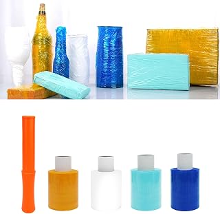 Generic 4 Pack Color Stretch Wrap Film with 1 Plastic Handle, 3.94"" x 525 Feet Industrial Strength Self-Adhering Stretch Wrap Mini Roll for Moving, Sorting, Packaging, Shipping and Pallet Wrap