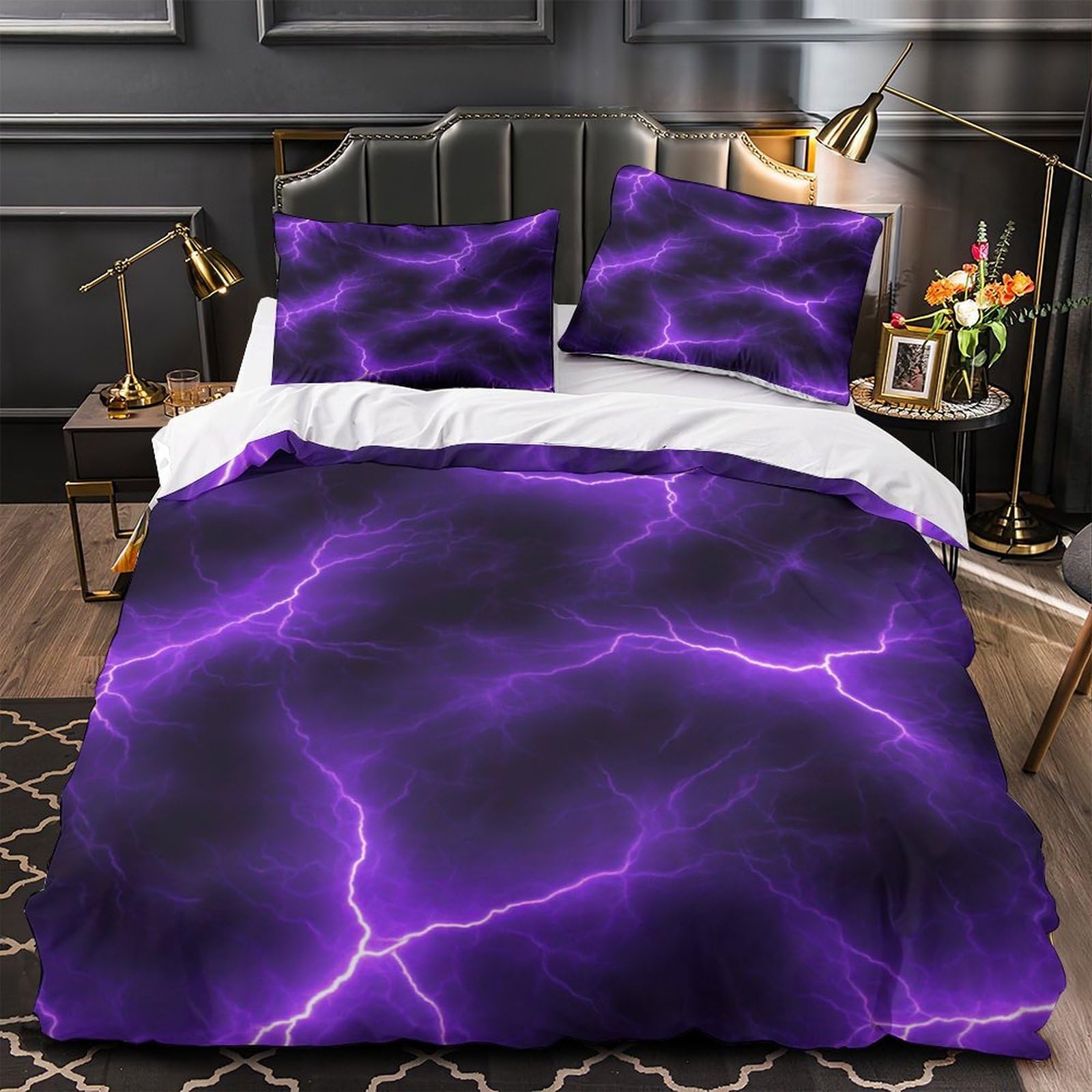 Housse de couette hypoallergénique microfibre douce éclairs violets