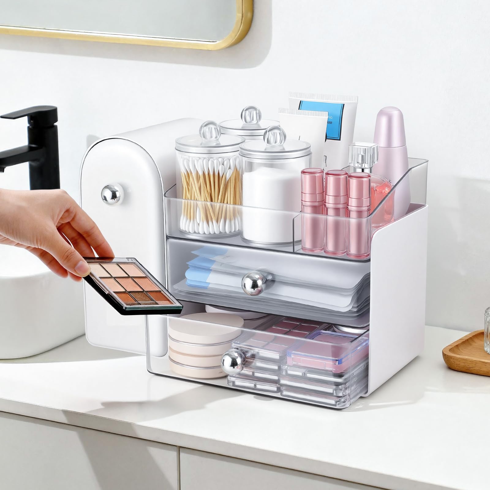 TRQWRO Makeup Organizer Countertop with Makeup Brush Holder,White view 5