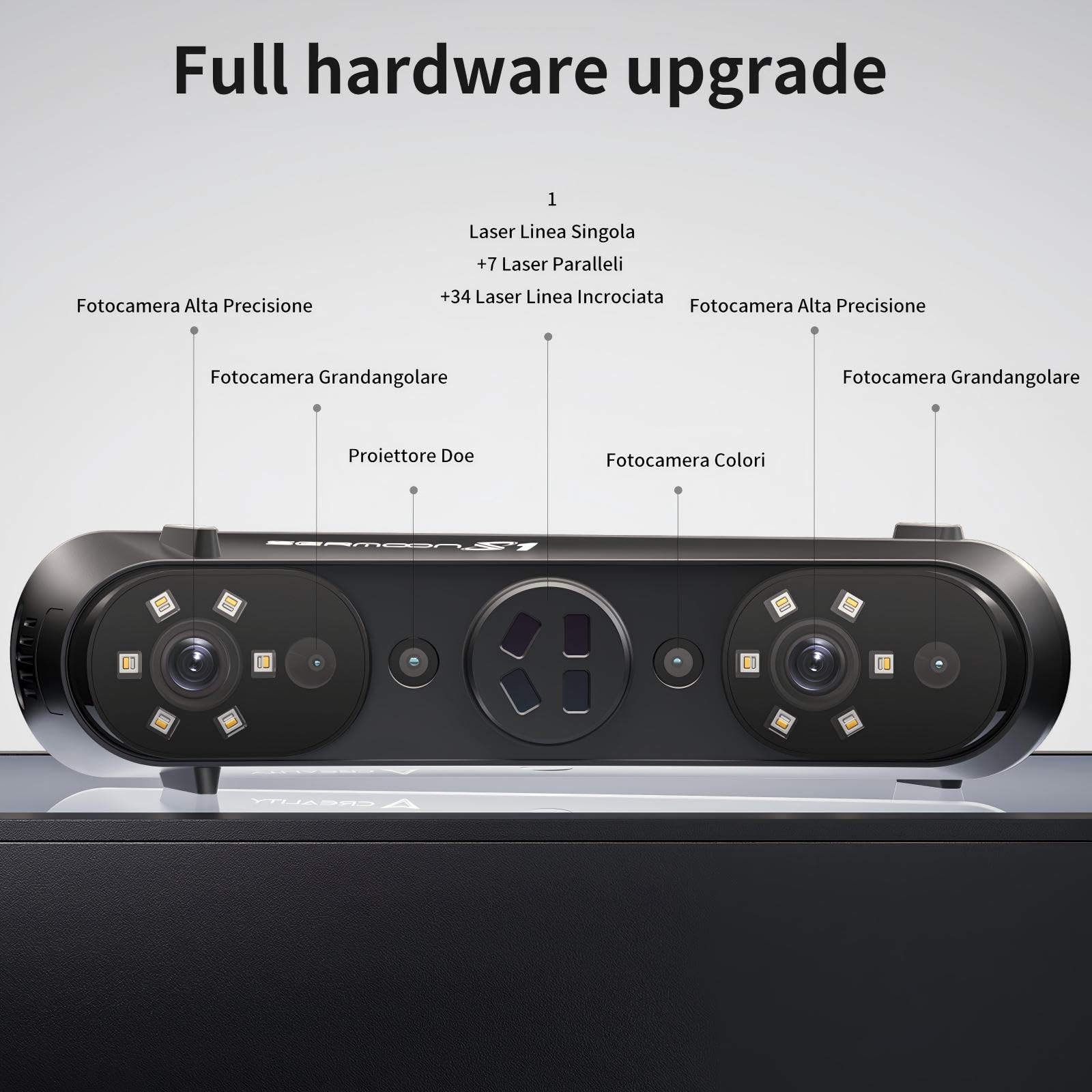 Creality Sermoon S1 Scanner 3D Professionale, Precisione Volumetrica 0.02mm, 90 FPS, 34 Laser Blu + 7 NIR + Luce Strutturata, Oggetti 5mm-4000mm, Ricostruzione 3D con Compatibile CAD/Stampa 3D