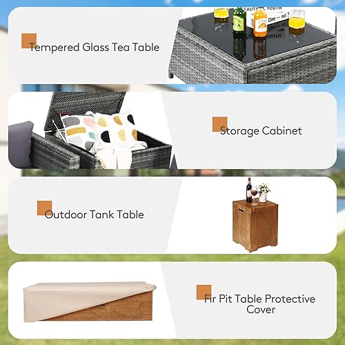 Miniatura 6 de Tangkula Patiojoy - Juego de 10 muebles de mimbre para patio al aire libre con mesa para fogata de 48 pulgadas, juego de sofá seccional con fogata