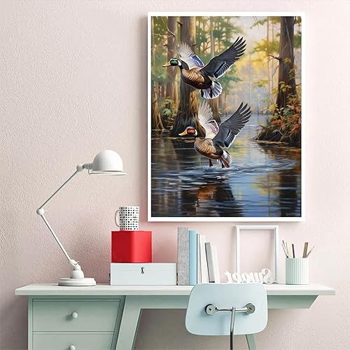 Miniatura 3 de QAZWSX Juego de pintura de diamantes 5D de agua voladora de pato de ánade real, arte de diamantes de taladro completo, pintura de bricolaje por