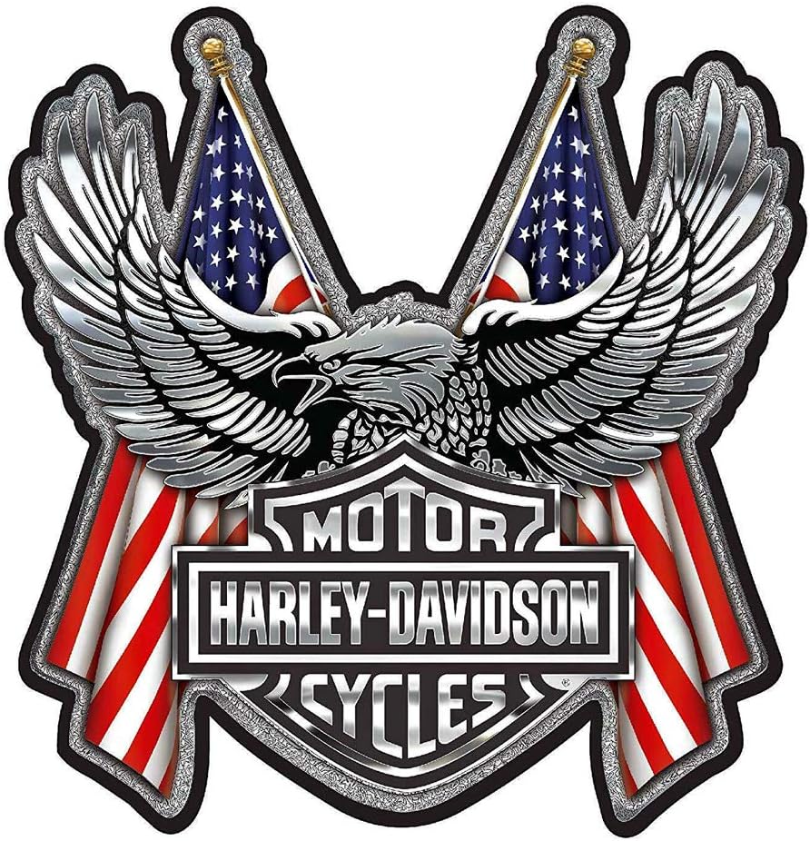Harley-Davidson Embossed Bar & Shield Eagle Flag Chrome Decal - 6 x 8 in