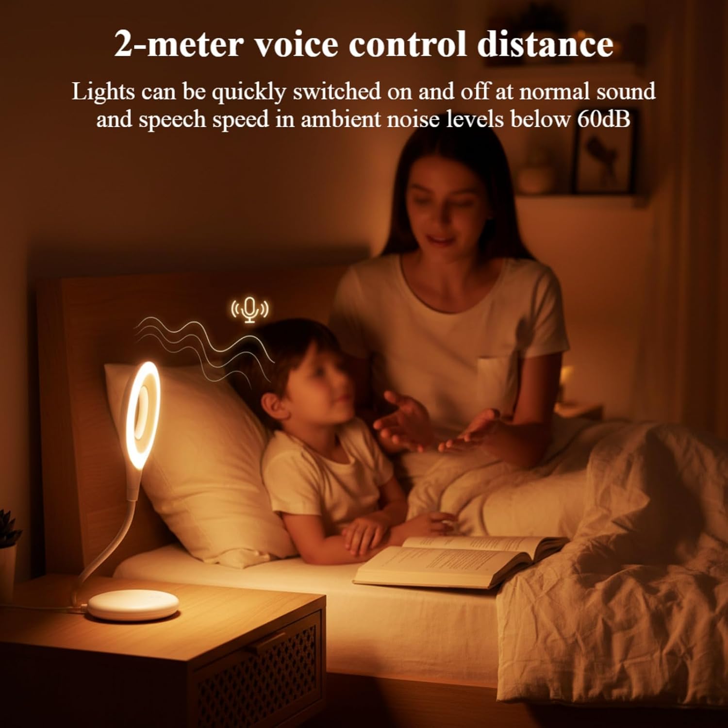USB Voice-Control Night Light — Plug-in LED Gooseneck Bedside Lamp, 3 Color Modes & 3 Brightness Levels, Voice Activated & Touch Control, Flexible USB Gooseneck for Reading, Nursery & Travel | 3 Color Modes, 3 Brightness Levels, Voice Activated & Touch Control, Flexible USB Gooseneck, For Reading, Nursery & Travel