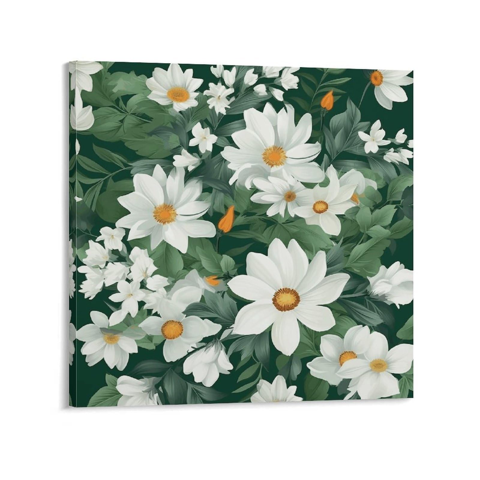 Green Leaves And White Flowers Canvas Wall Art for Bedroom 20x20inch(50x50cm) Canvas Prints Artwork for Walls Modern Picture Artwork Painting for Living Room Aesthetic Wall Paintings for Bathroom Kitc