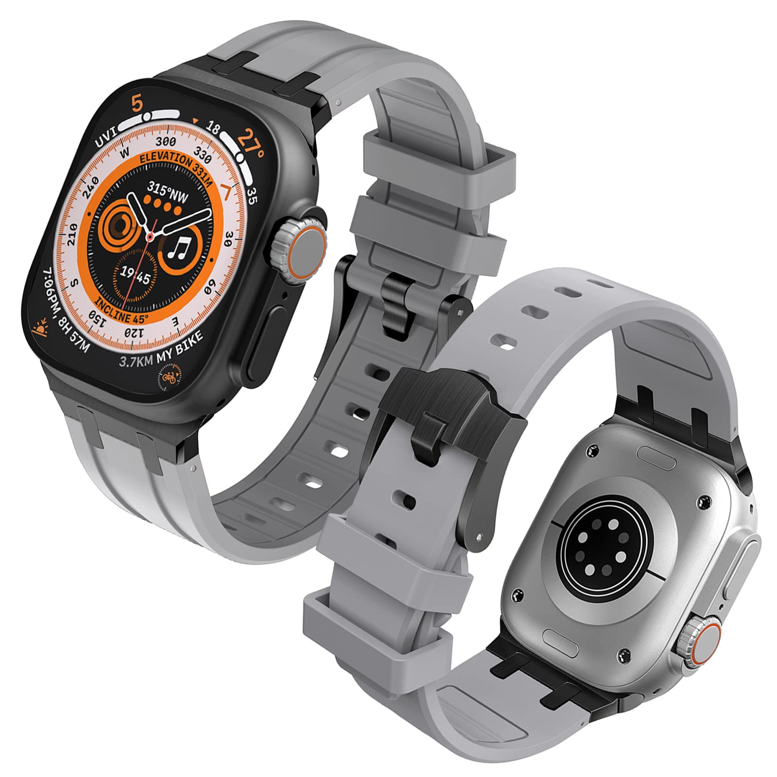 Sport Liquid Silicone Rubber Band with Stainless Steel Adapter for Apple Watch Ultra 49mm 45mm 44mm 42mm for Men, Durable Replacement Strap for iWatch Ultra, AP Rubber Watch Band for Watch Ultra 2 SE 9 8 7 6 5 4 3 2 1