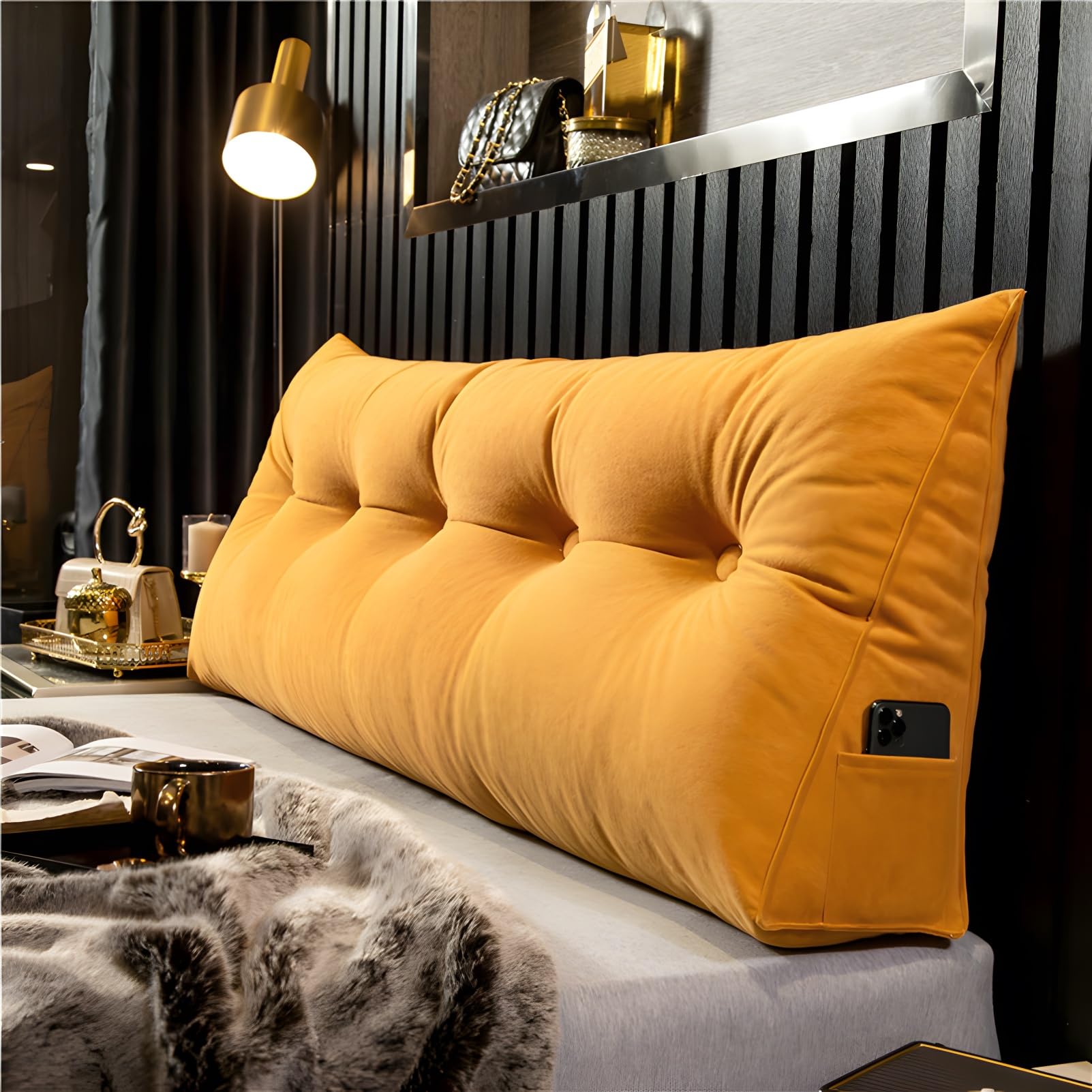 Morlinca Cojín de Respaldo, cojín de cuña Largo, cojín Lumbar, Respaldo de Cama, cojín de Cama Grande, cómodo cojín de Lectura y Respaldo en la Cama,Naranja,150x50x20cm