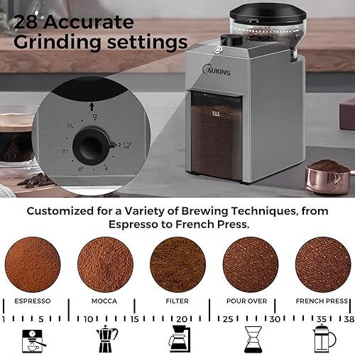 Miniatura 3 de Molinillo de café eléctrico de rebabas molinillo de granos de café mejorado automático con 28 ajustes ajustables - Molinillo de expreso antiestático