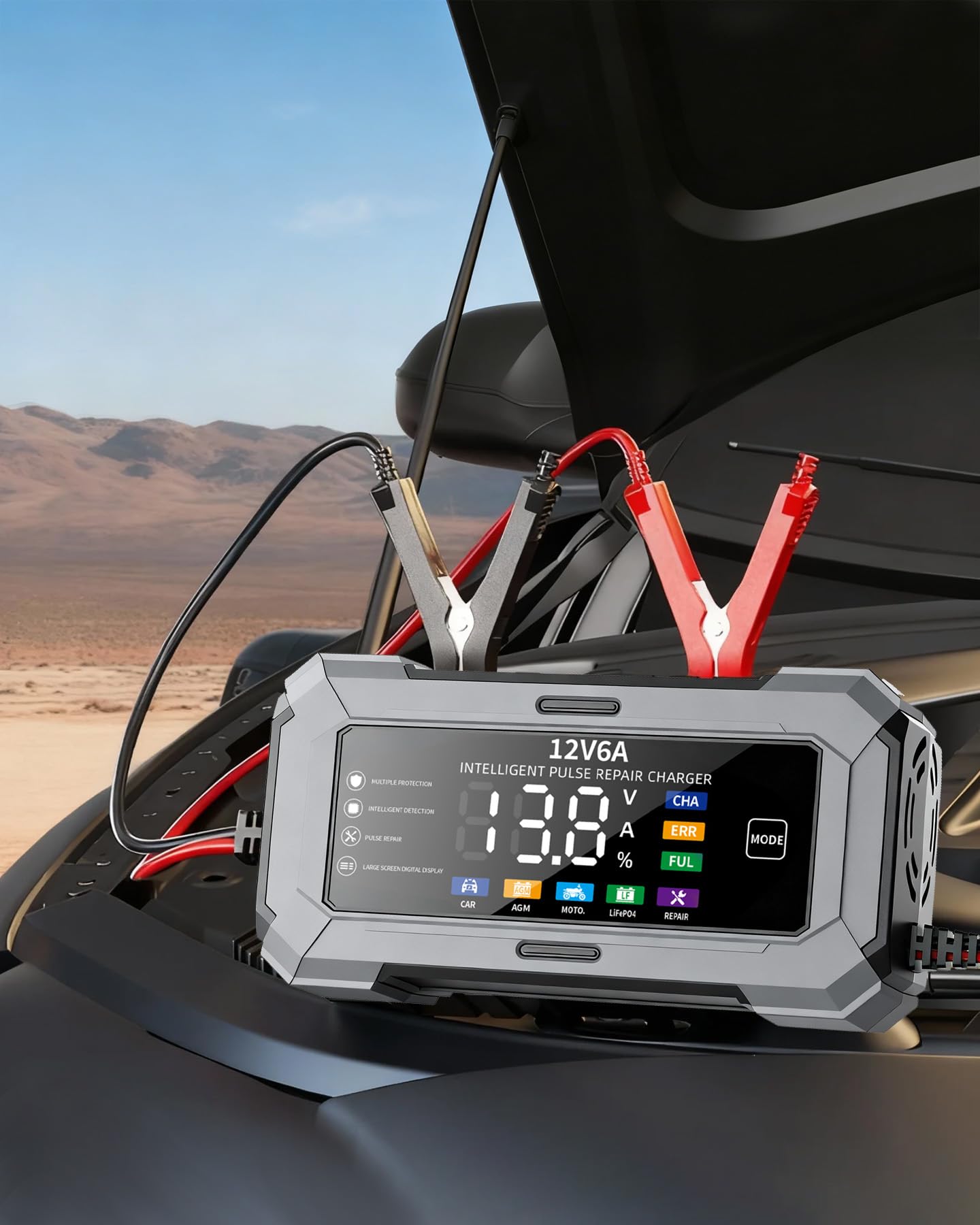 Car Battery Charger & Trickle Charger for Car Battery with Pulse Repair & Digital Display, Compatible with CAR AGM MOTO LiFePO4 Batteries — view 7