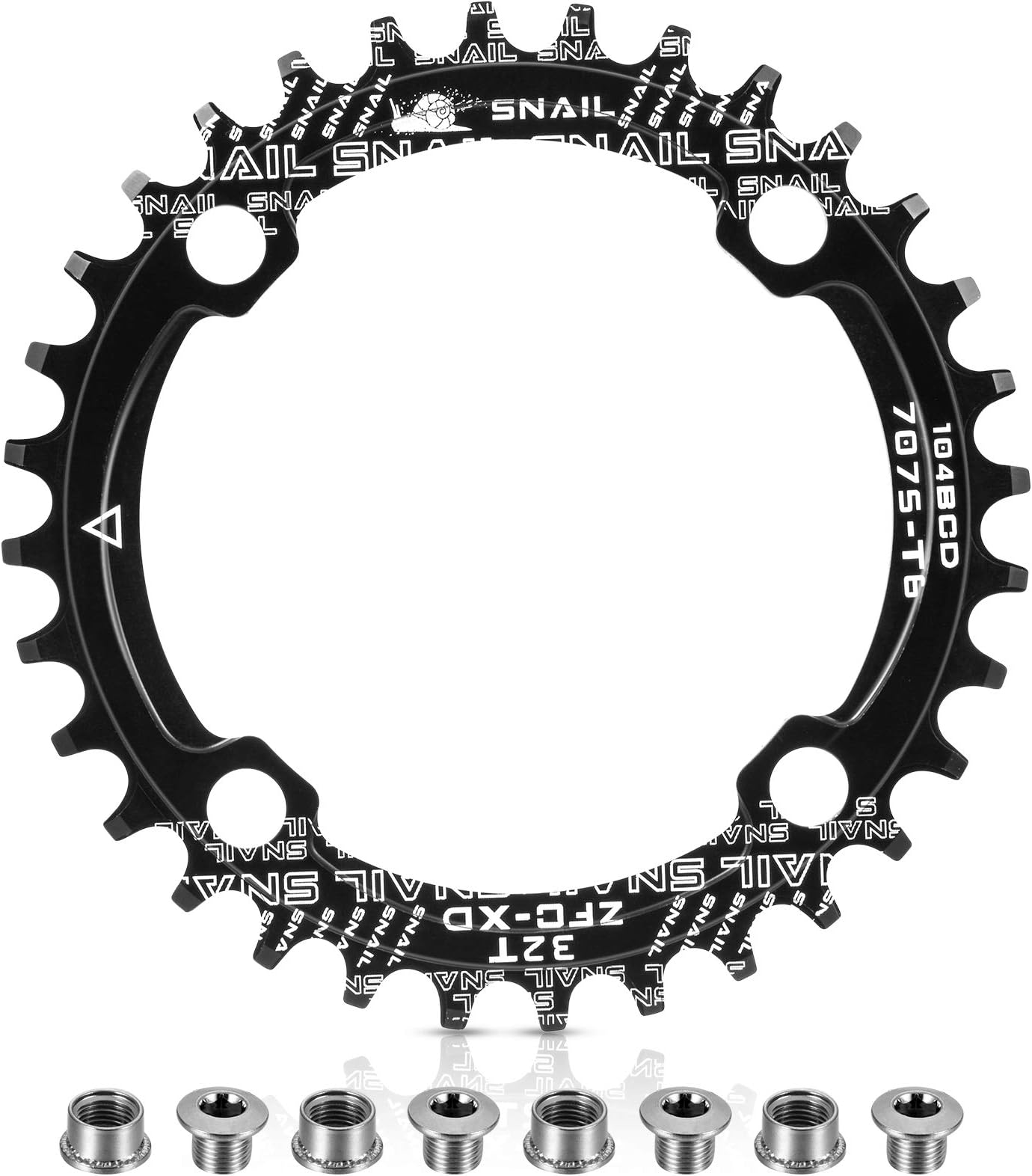 Chainring 104 BCD 32T 34T 36T 38T Narrow Wide Single Chain Ring with 4 Pieces Sprocket Bolts for Road Bikes, Mountain Bikes, BMX MTB Bike