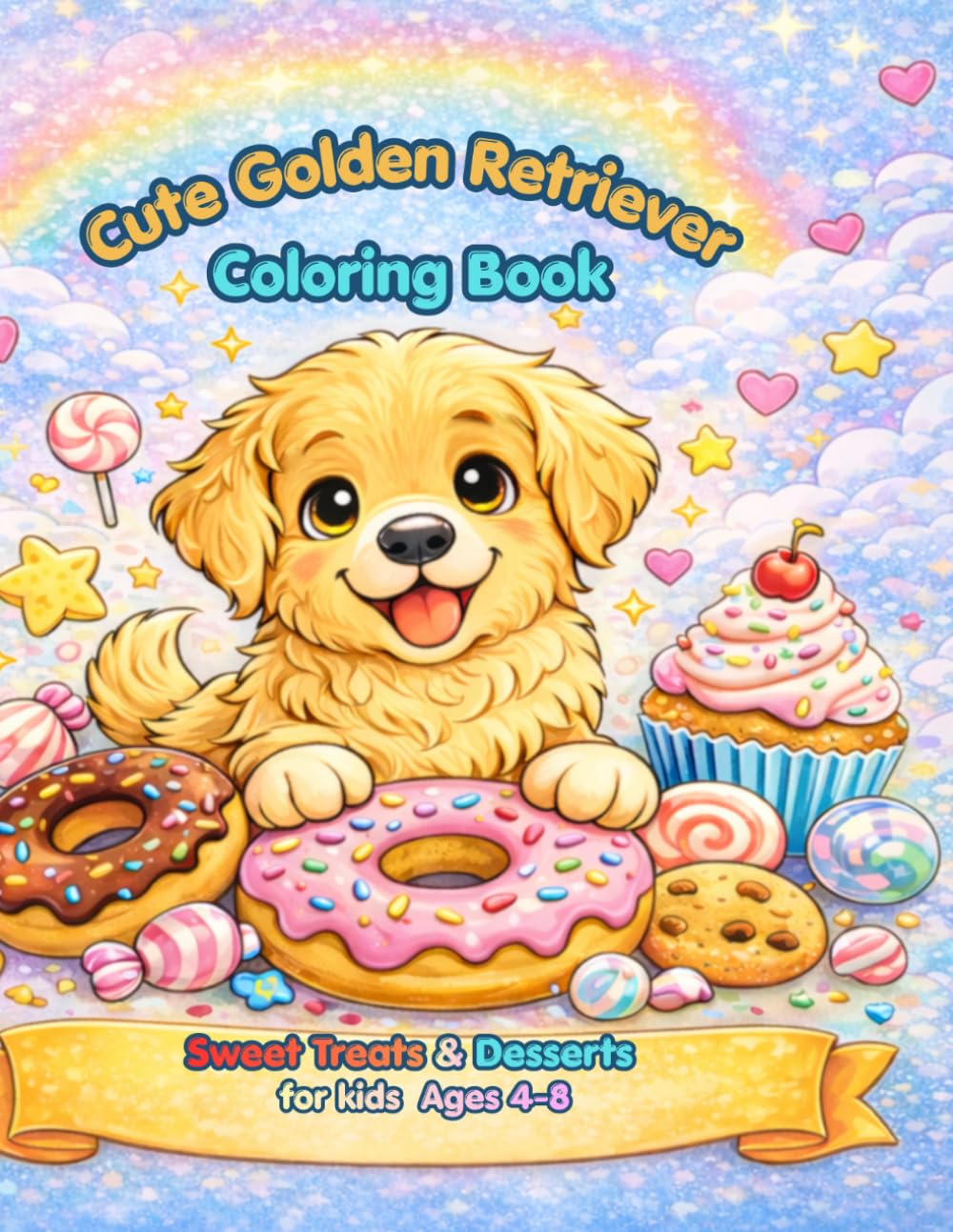 Cute Golden Retriever Coloring Book: Sweet Treats & Desserts for Kids Ages 4–8